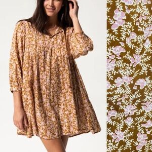 NATURAL LIFE Yellow and Pink Floral Print Babydoll Dress XS